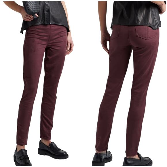 Rag & Bone NWT Embroidered Faux Suede Slim Leg Pants Burgundy Size XS Pull-On - Picture 1 of 13